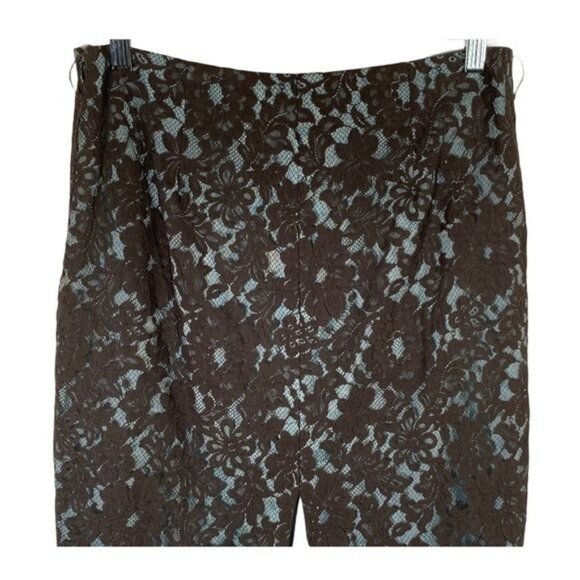 Karen Kane Lace Pencil Skirt Size 4 | Brown Blue Floral Overlay Fall Workwear - Picture 5 of 9